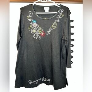 Distinct Ladies Embellished Cut Out Long Sleeve Top Size Large